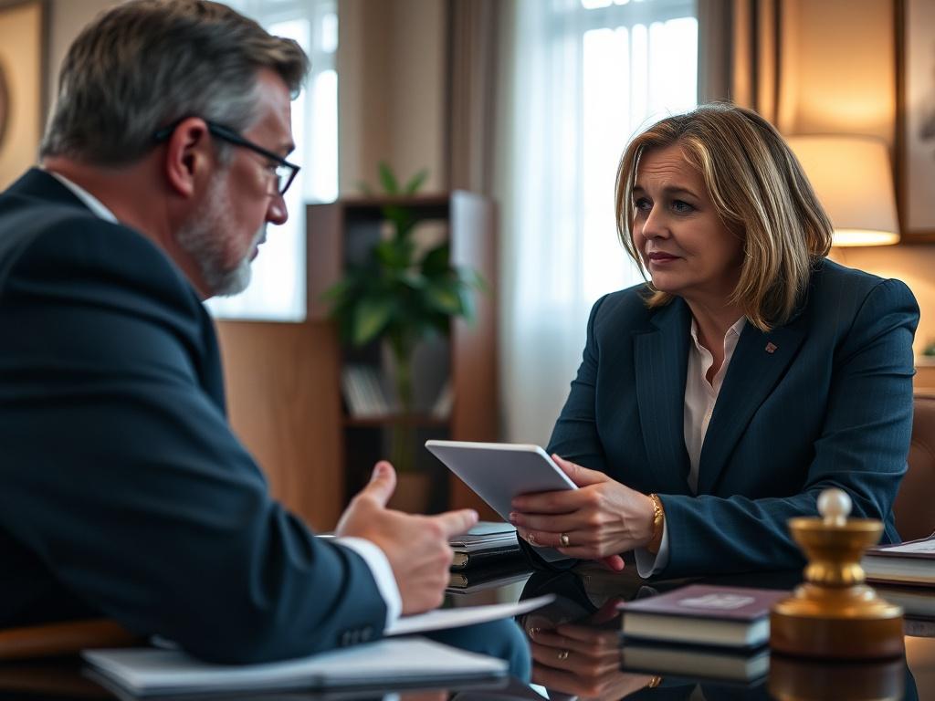 A close up shot of a family lawyer discussing case