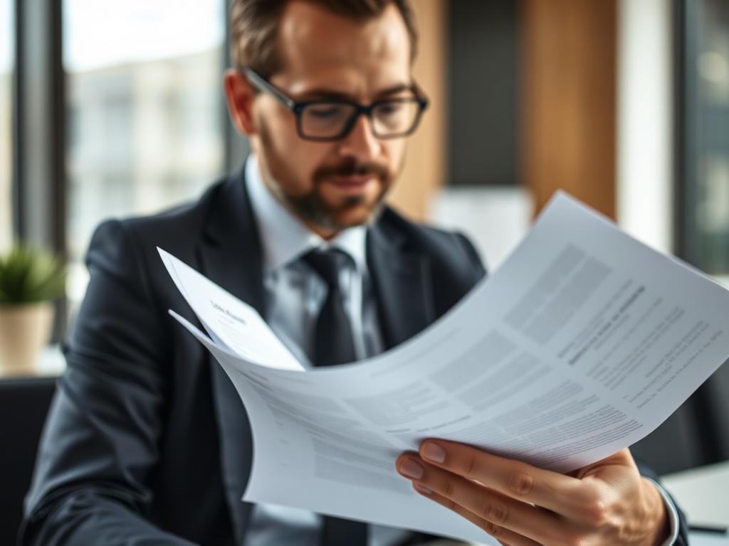 A close up shot of a lawyer reviewing legal documents